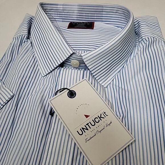 UNTUCKit Olivino Shirt Mens XL Tall Slim Blue Striped Button Up Short Sleeve - Picture 1 of 4